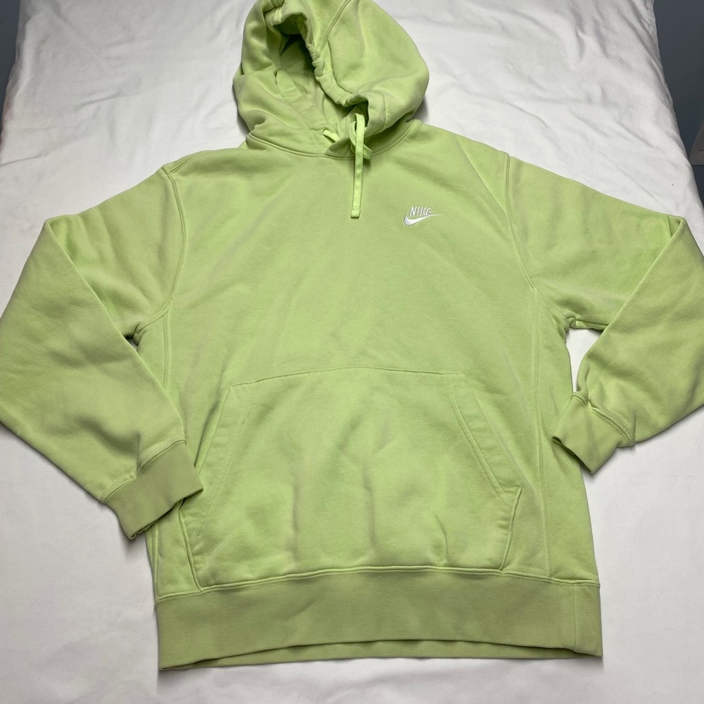 Nike Sportswear Club Fleece Hoodie Lime Green Futura Logo Mens Small